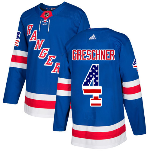 Adidas Rangers #4 Ron Greschner Royal Blue Home Authentic USA Flag Stitched NHL Jersey - Click Image to Close